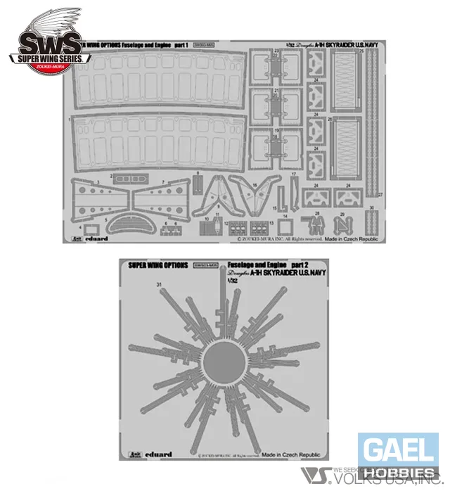 1/32 SWOP Skyraider Photo-Etched Fuselage and Engine Set