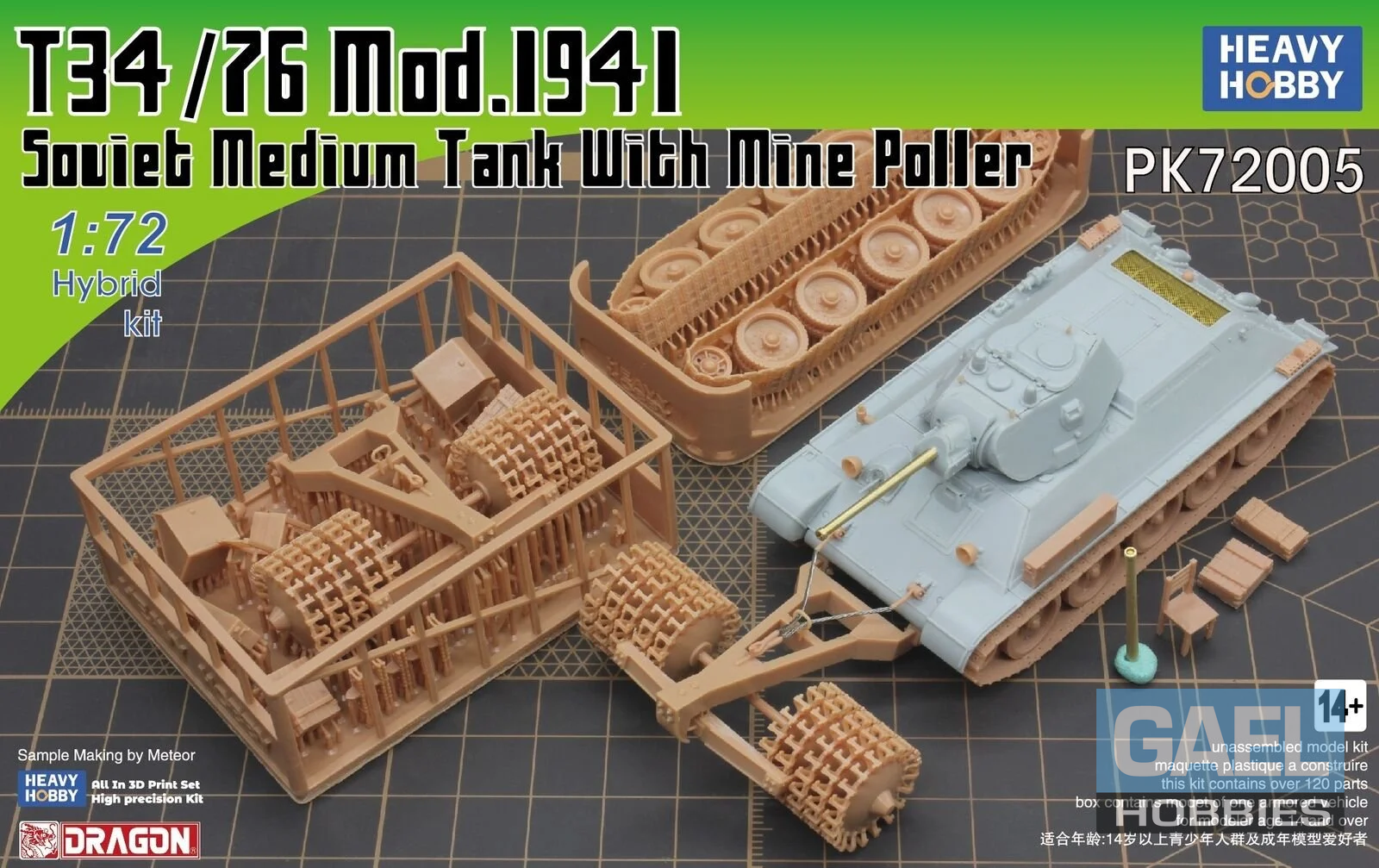 1/72 Heavy Hobby WWII T34/76 Soviet Medium Tank With Mine Roller #PK-72005