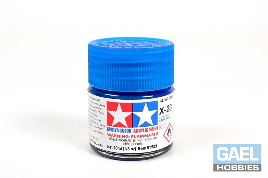 Tamiya 10ml-1/3oz Acrylic Mini X-23 Gloss Clear Blue #81523