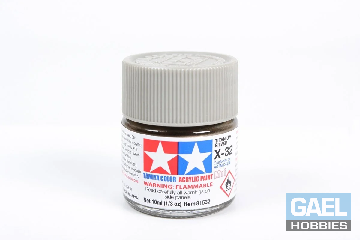 Tamiya 10ml-1/3oz Acrylic Mini X-32 Titanium Silver #81532