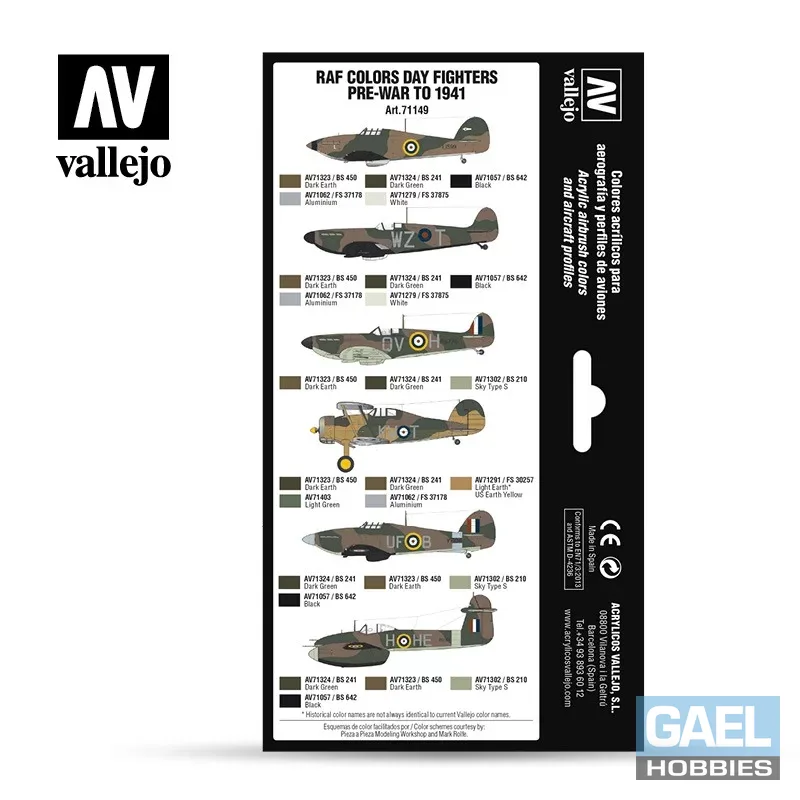 Vallejo 17oz Model Air RAF Colors Day Fighters Pre-War to 1941 #71.149