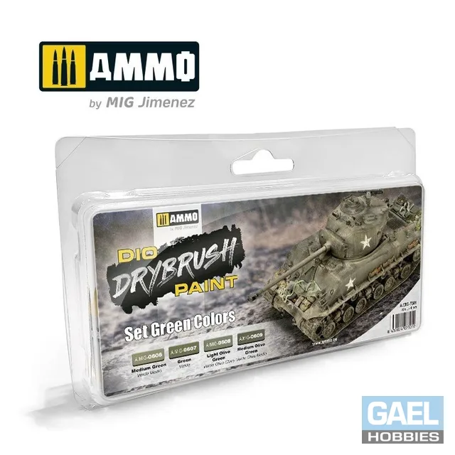 AMMO 40mL Drybrush Set Green Colors #MIG-7301