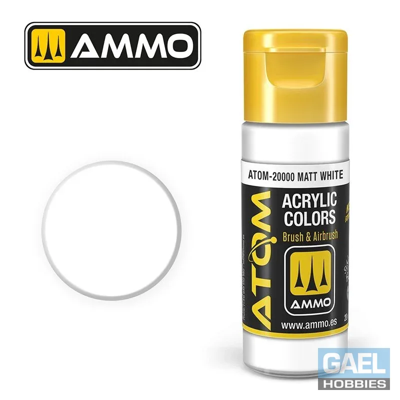 AMMO ATOM ACRYLIC COLOR 20mL Matt White (FS37925) #ATOM-20000