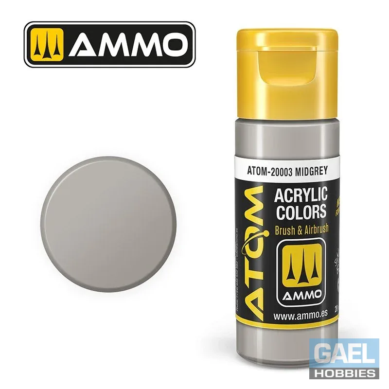 AMMO ATOM ACRYLIC COLOR 20mL Midgrey (FS26420) #ATOM-20003
