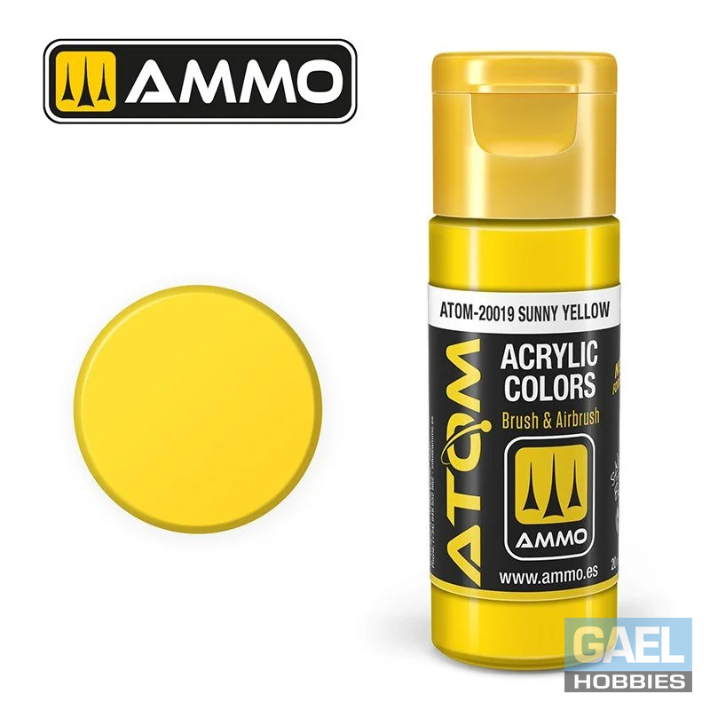 AMMO ATOM ACRYLIC COLOR 20mL Sunny Yellow (FS33538) #ATOM-20019