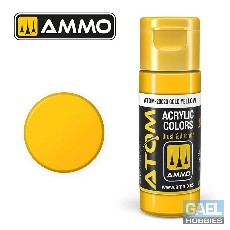 AMMO ATOM ACRYLIC COLOR 20mL Gold Yellow (FS33432) #ATOM-20020