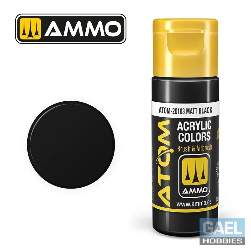 AMMO ATOM ACRYLIC COLOR 20mL Matt Black (FS37038) #ATOM-20163