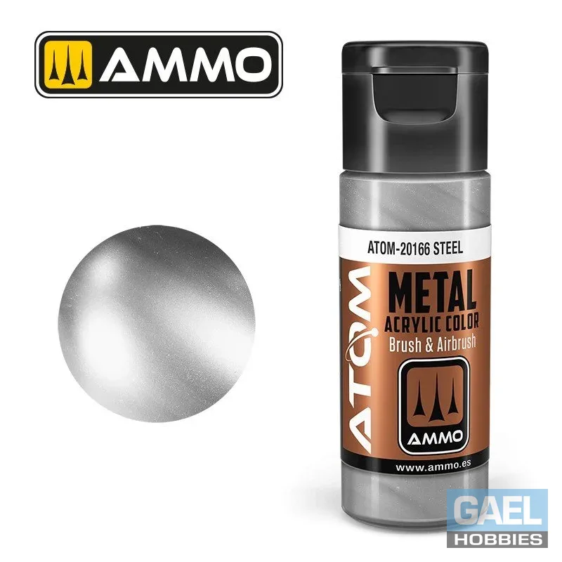 AMMO ATOM ACRYLIC COLOR 20mL METALLIC Steel #ATOM-20166