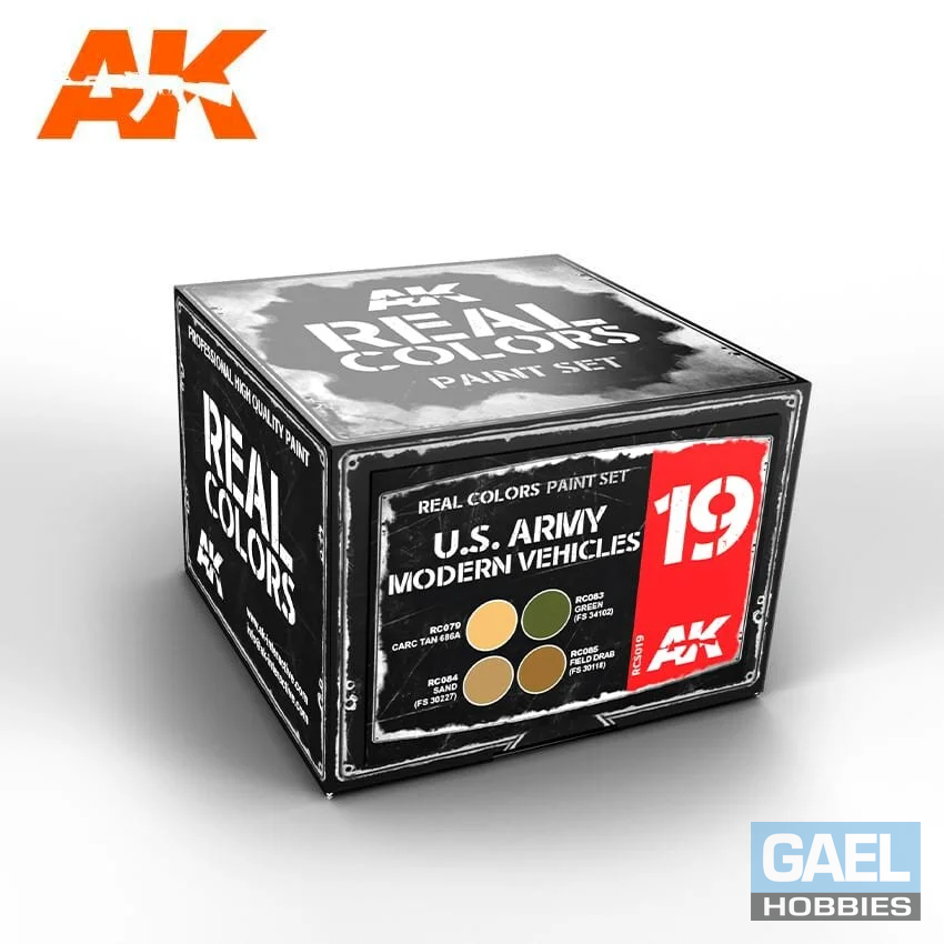 AK REAL COLORS: US Army Modern Vehicle  RCS19 Acrylic Lacquer Paint Set (4)x10ml)