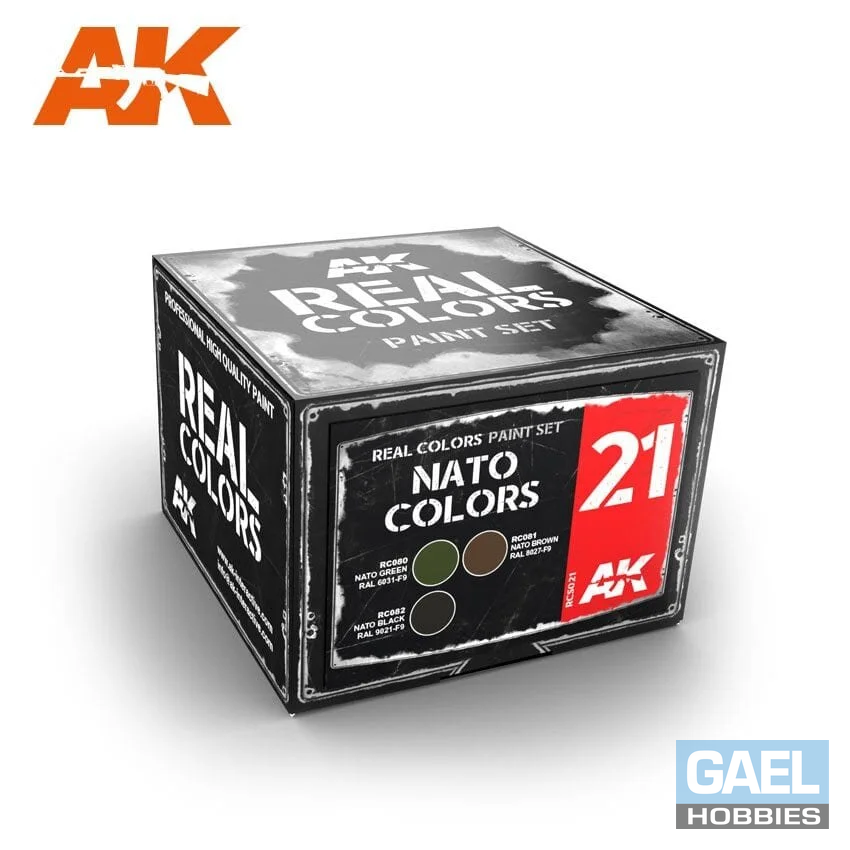 AK REAL COLORS: NATO Colors RCS21 Acrylic Lacquer Paint Set (3)x10ml