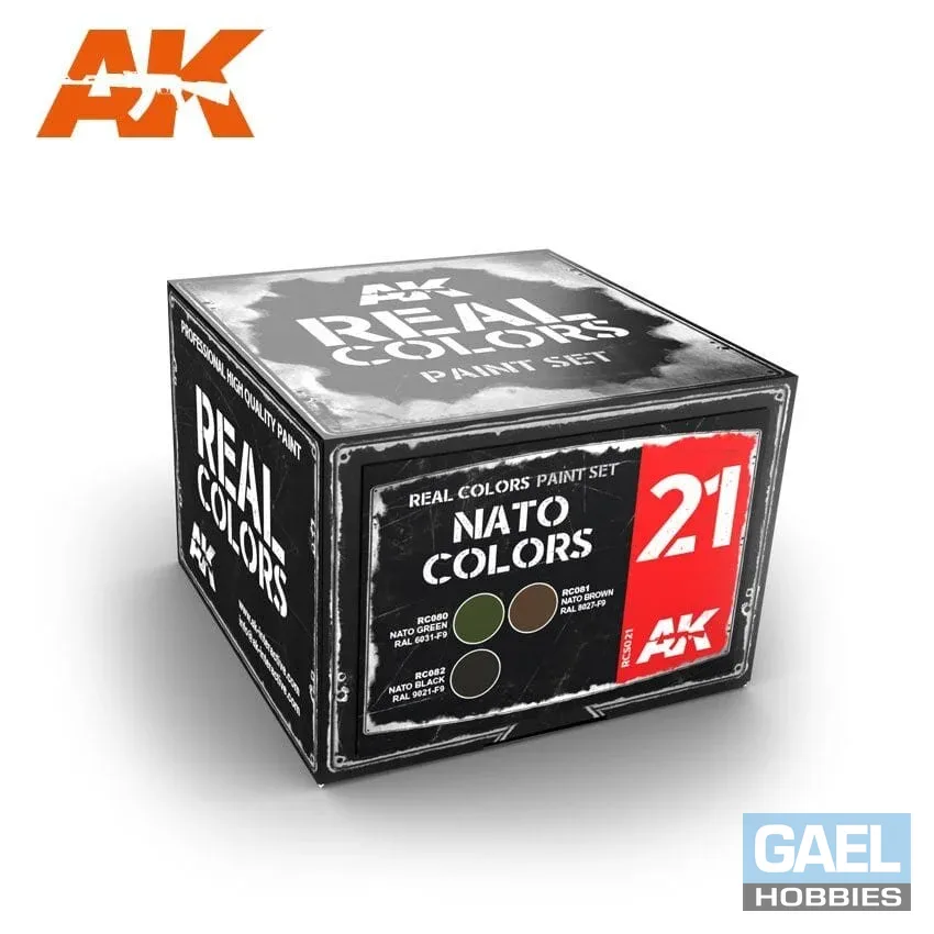 AK REAL COLORS: NATO Colors RCS21 Acrylic Lacquer Paint Set (3)x10ml