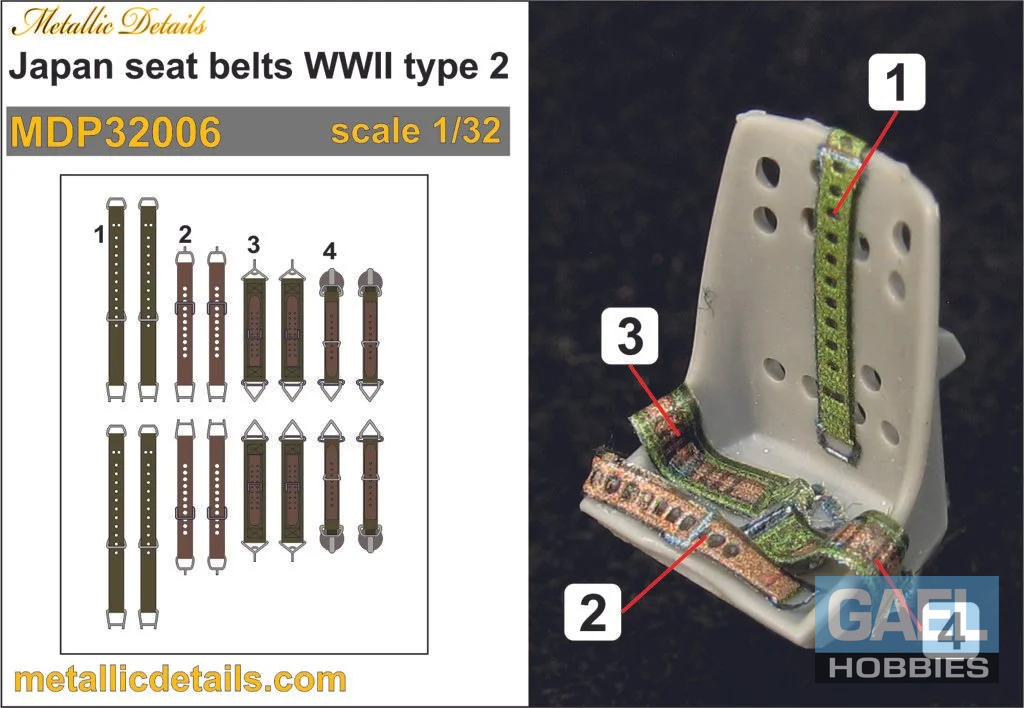 1/32 Metallic Details Japan Seat Belts Type 2 3D Decals #MDP32006