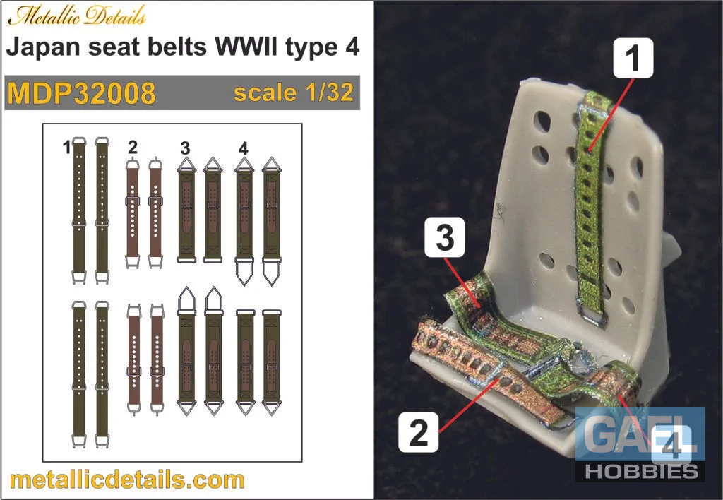 1/32 Metallic Details Japan Seat Belts Type 4 3D Decals #MDP32008