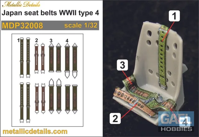 1/32 Metallic Details Japan Seat Belts Type 4 3D Decals #MDP32008