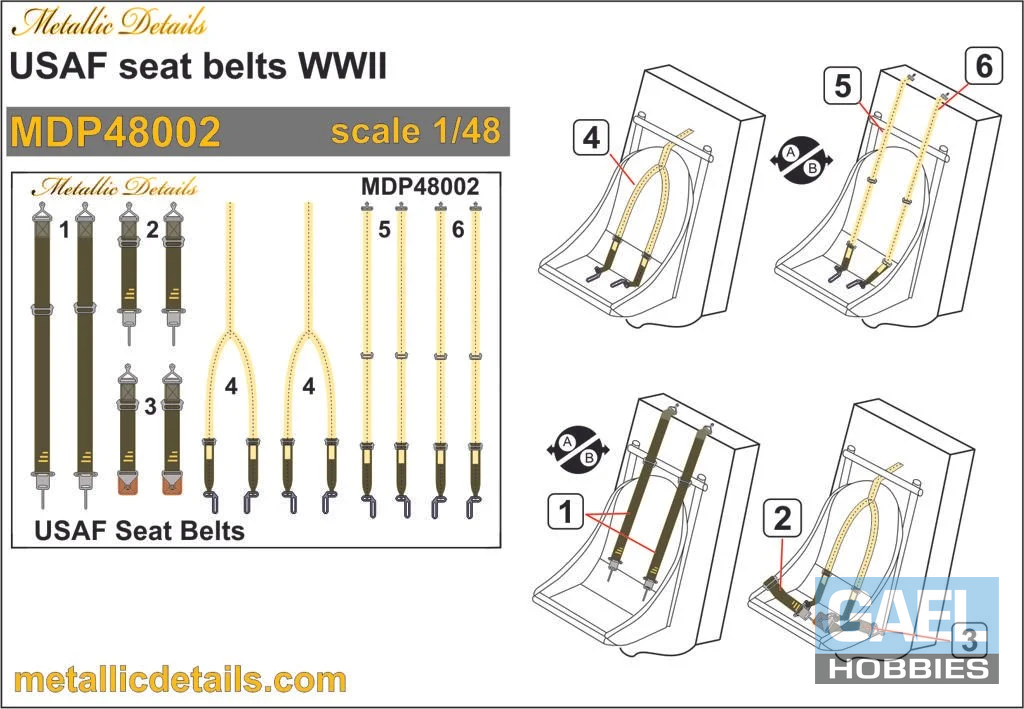 1/48 Metallic Details USAF Seat Belts WWII 3D Decals #MDP48002