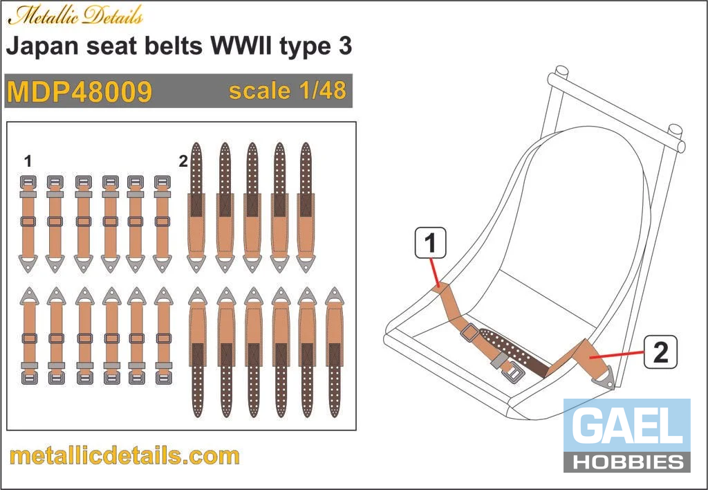 1/48 Metallic Details Japan Seat Belts WWII Type 3 3D Decals #MDP48009
