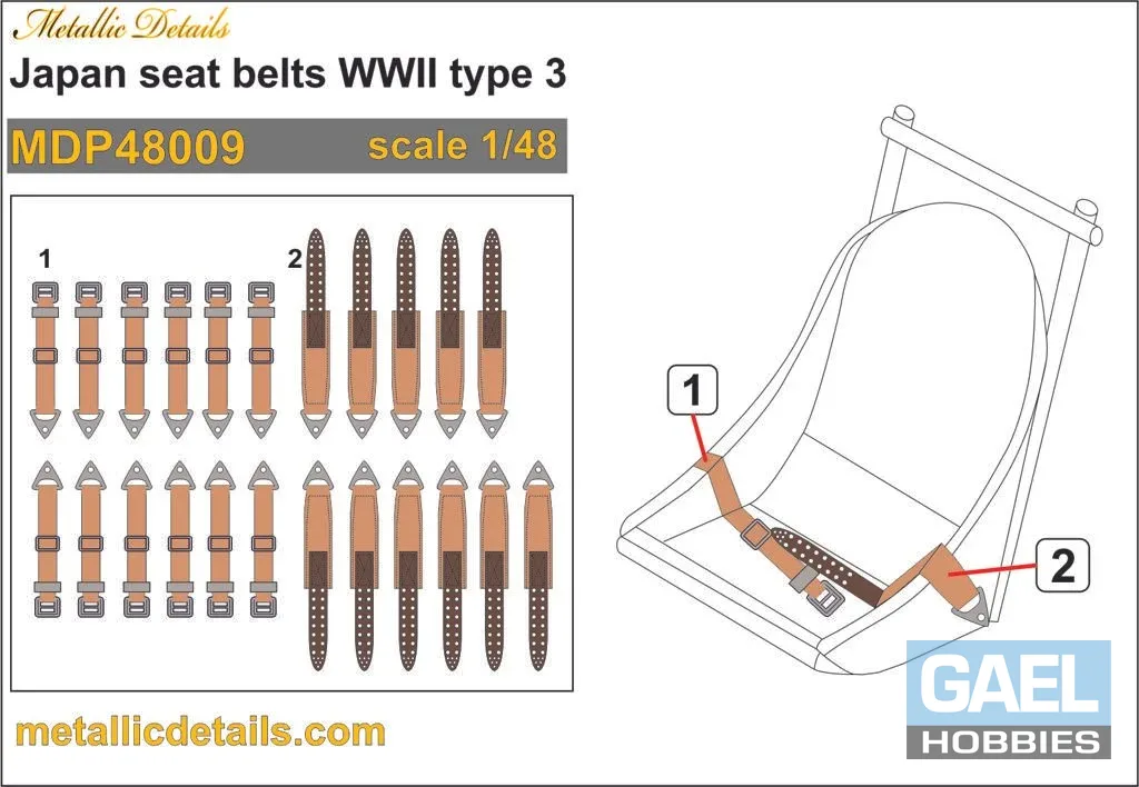 1/48 Metallic Details Japan Seat Belts WWII Type 3 3D Decals #MDP48009