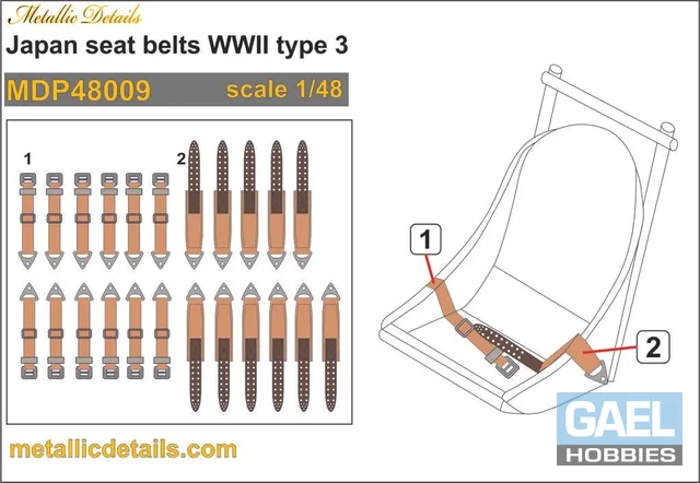 1/48 Metallic Details Japan Seat Belts WWII Type 3 3D Decals #MDP48009