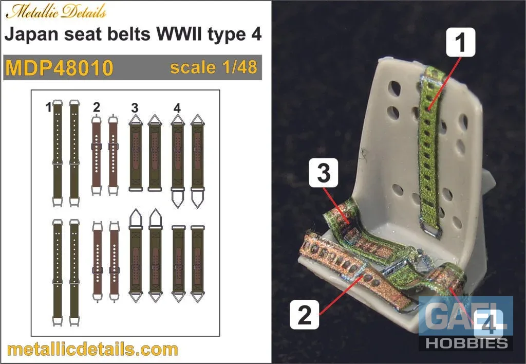 1/48 Metallic Details Japan Seat Belts Type 4 3D Decals #MDP48010