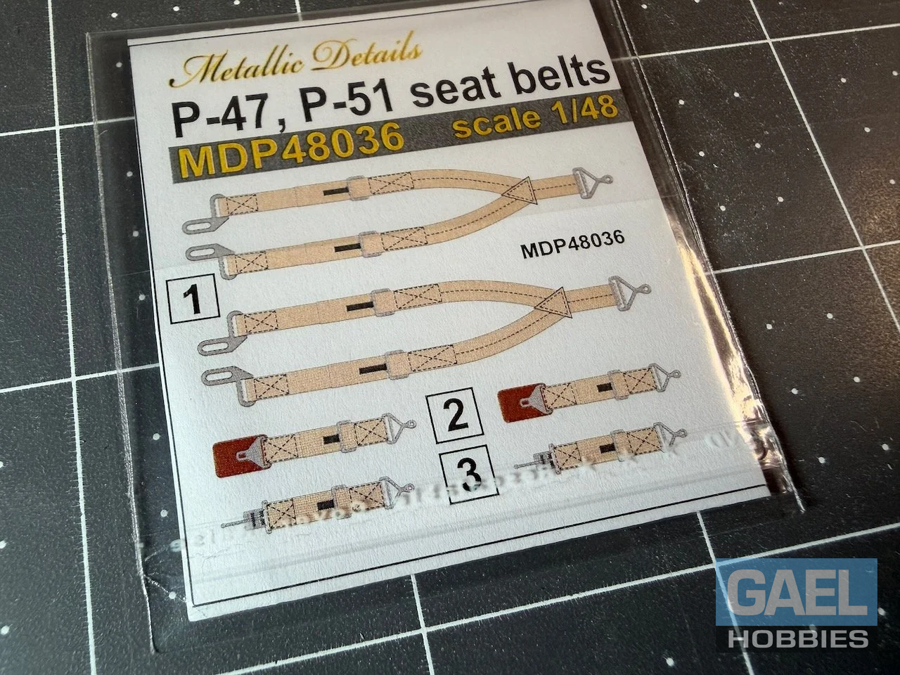 1/48 Metallic Details 3D Pilot Seatbelt Decals - P-47 Thunderbolt & P-51 Mustang Set for 2 Seats #MDP48036