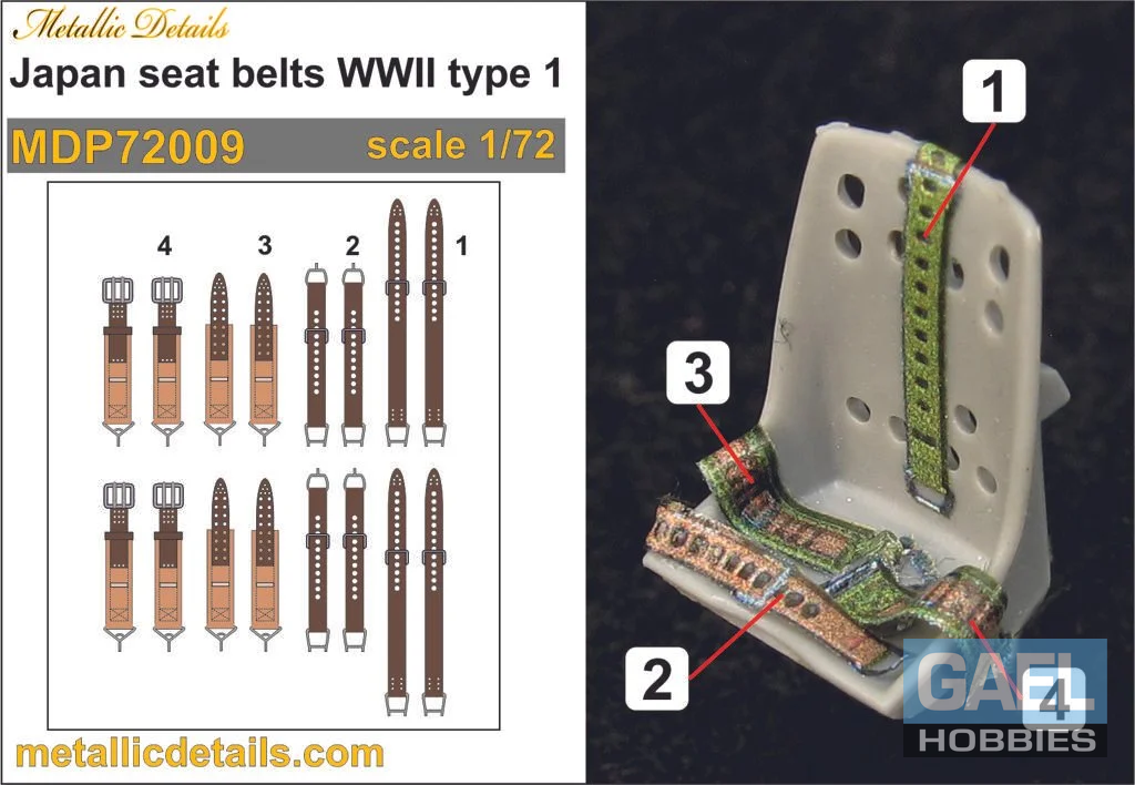 1/72 Metallic Details Japan Seat Belts Type 1 3D Decals #MDP72009