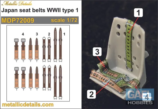 1/72 Metallic Details Japan Seat Belts Type 1 3D Decals #MDP72009