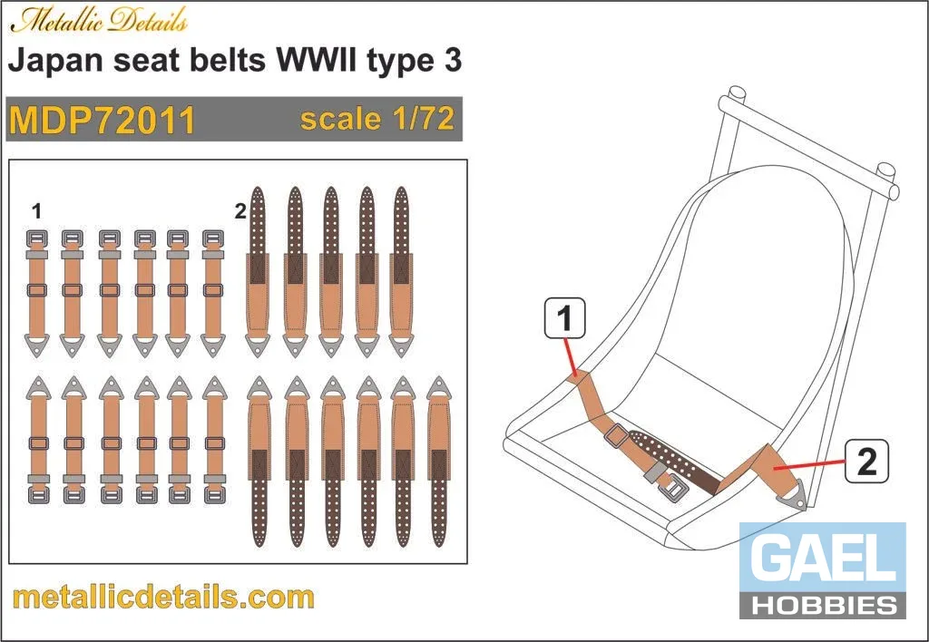 1/72 Metallic Details Japan Seat Belts Type 3 3D Decals #MDP72011